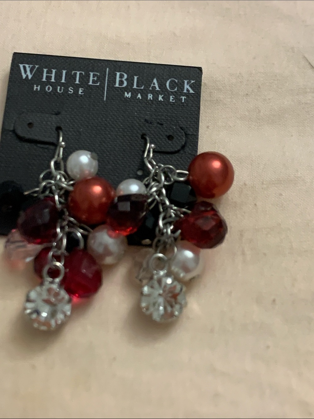 White House Black Market Red and Pearl Cluster Dangle Earrings